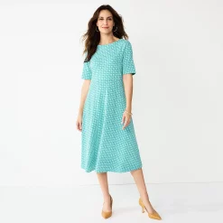 Women's Croft & Barrow® Fit & Flare Midi Dress 11 Women's Croft & Barrow® Fit & Flare Midi Dress -Outlet Croft & Barrow Store 5810520 Teal Geometric Print