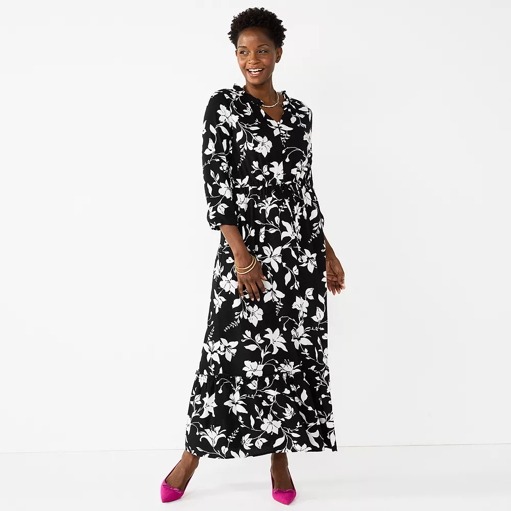 Petite Croft & Barrow® Ruffle Print Maxi Dress 1 Petite Croft & Barrow® Ruffle Print Maxi Dress