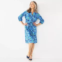 Women's Croft & Barrow® Splitneck Shirt Dress -Outlet Croft & Barrow Store 5835874 Blue Paisley