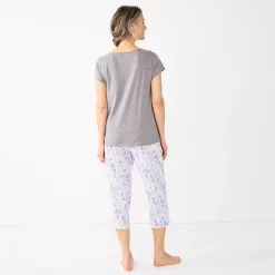 Women's Croft & Barrow® Short Sleeve Pajama Top & Capri Pajama Pants Sleep Set -Outlet Croft & Barrow Store 5839151 ALT