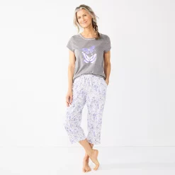 Women's Croft & Barrow® Short Sleeve Pajama Top & Capri Pajama Pants Sleep Set -Outlet Croft & Barrow Store 5839151 ALT2