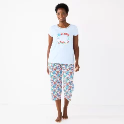 Women's Croft & Barrow® Short Sleeve Pajama Top & Capri Pajama Pants Sleep Set -Outlet Croft & Barrow Store 5839151 Blue Multi Floral