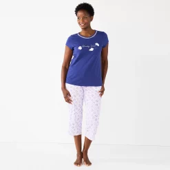 Women's Croft & Barrow® Short Sleeve Pajama Top & Capri Pajama Pants Sleep Set -Outlet Croft & Barrow Store 5839151 Lavender Shells
