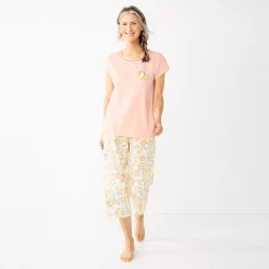 Women's Croft & Barrow® Short Sleeve Pajama Top & Capri Pajama Pants Sleep Set -Outlet Croft & Barrow Store 5839151 Peach Citrus