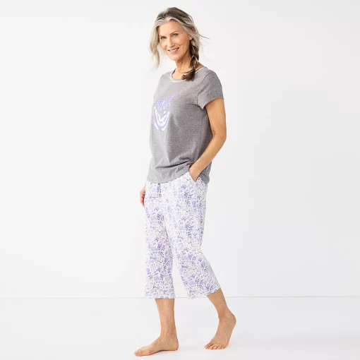 Women's Croft & Barrow® Short Sleeve Pajama Top & Capri Pajama Pants Sleep Set -Outlet Croft & Barrow Store 5839151 White Floral