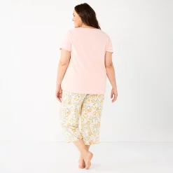 Plus Size Croft & Barrow® Short Sleeve Pajama Top & Capri Pajama Pants Sleep Set -Outlet Croft & Barrow Store 5839152 ALT