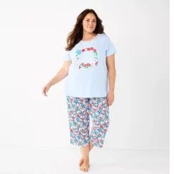Plus Size Croft & Barrow® Short Sleeve Pajama Top & Capri Pajama Pants Sleep Set -Outlet Croft & Barrow Store 5839152 Blue Multi Floral