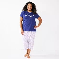 Plus Size Croft & Barrow® Short Sleeve Pajama Top & Capri Pajama Pants Sleep Set -Outlet Croft & Barrow Store 5839152 Lavender Shells