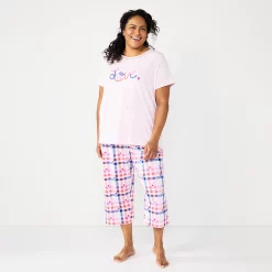 Outlet Croft & Barrow Store 20 Plus Size Croft & Barrow® Short Sleeve Pajama Top & Capri Pajama Pants Sleep Set