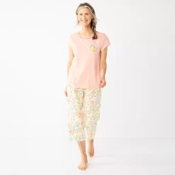 Petite Croft & Barrow® Short Sleeve Pajama Top & Capri Pajama Pants Sleep Set -Outlet Croft & Barrow Store 5839153 Peach Citrus