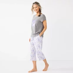Petite Croft & Barrow® Short Sleeve Pajama Top & Capri Pajama Pants Sleep Set -Outlet Croft & Barrow Store 5839153 White Floral