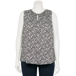 Plus Size Croft & Barrow® Smocked Sleeveless Tank -Outlet Croft & Barrow Store 5846853 Black White Floral