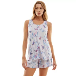 Women's Croft & Barrow® Luxe Pajama Tank & Pajama Shorts Sleep Set -Outlet Croft & Barrow Store 5881860 Multi Butterfly