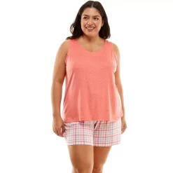 Women's Croft & Barrow® Luxe Pajama Tank & Pajama Shorts Sleep Set -Outlet Croft & Barrow Store 5881863 Coral Gingham