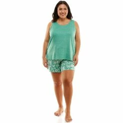 Women's Croft & Barrow® Luxe Pajama Tank & Pajama Shorts Sleep Set -Outlet Croft & Barrow Store 5881863 Green Floral