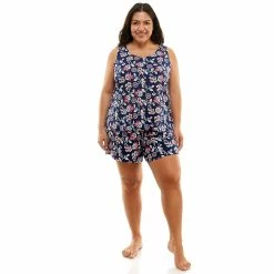 Women's Croft & Barrow® Luxe Pajama Tank & Pajama Shorts Sleep Set -Outlet Croft & Barrow Store 5881863 Navy Flower