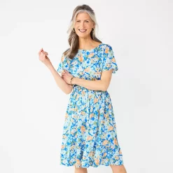 Women's Croft & Barrow® Flutter Sleeve Dress -Outlet Croft & Barrow Store 5929703 Blue Garden Floral