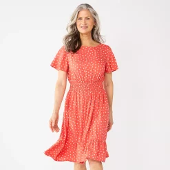Women's Croft & Barrow® Flutter Sleeve Dress -Outlet Croft & Barrow Store 5929703 Red Simple Floral