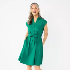 Women's Croft & Barrow® Eyelet Knot Waist Dress -Outlet Croft & Barrow Store 5932327 Green