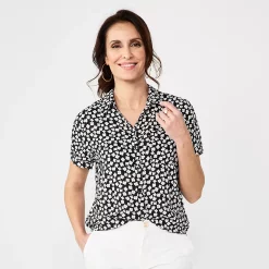 Women's Croft & Barrow® Woven Camp Shirt -Outlet Croft & Barrow Store 5949460 Black Floral