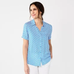 Women's Croft & Barrow® Woven Camp Shirt -Outlet Croft & Barrow Store 5949460 Blue Geo