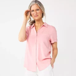 Women's Croft & Barrow® Woven Camp Shirt -Outlet Croft & Barrow Store 5949460 Pink
