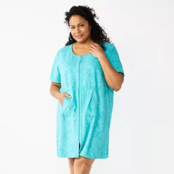 Plus Size Croft & Barrow® Short Sleeve French Terry Zip Robe -Outlet Croft & Barrow Store 5972233 Aqua Shore