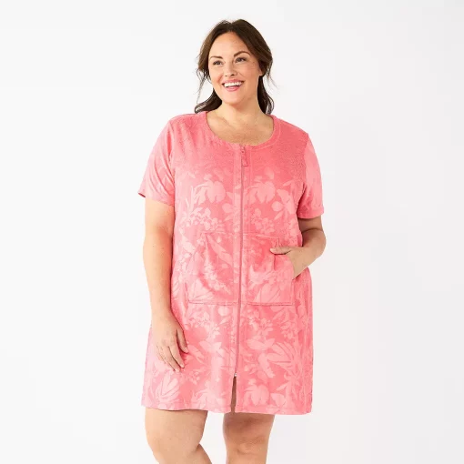 Plus Size Croft & Barrow® Short Sleeve French Terry Zip Robe 2 Plus Size Croft & Barrow® Short Sleeve French Terry Zip Robe -Outlet Croft & Barrow Store 5972233 Coral Mission