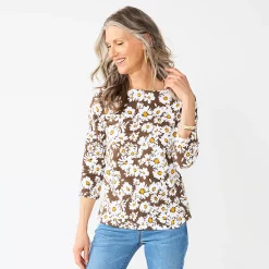 Women's Croft & Barrow® Boatneck Top -Outlet Croft & Barrow Store 6120225 Brown Wish Daisy