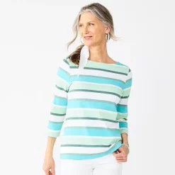 Women's Croft & Barrow® Boatneck Top -Outlet Croft & Barrow Store 6120225 Pine Teal Van Stripe