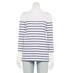 Women's Croft & Barrow® Boatneck Top -Outlet Croft & Barrow Store 6120225 White Navy Stripe